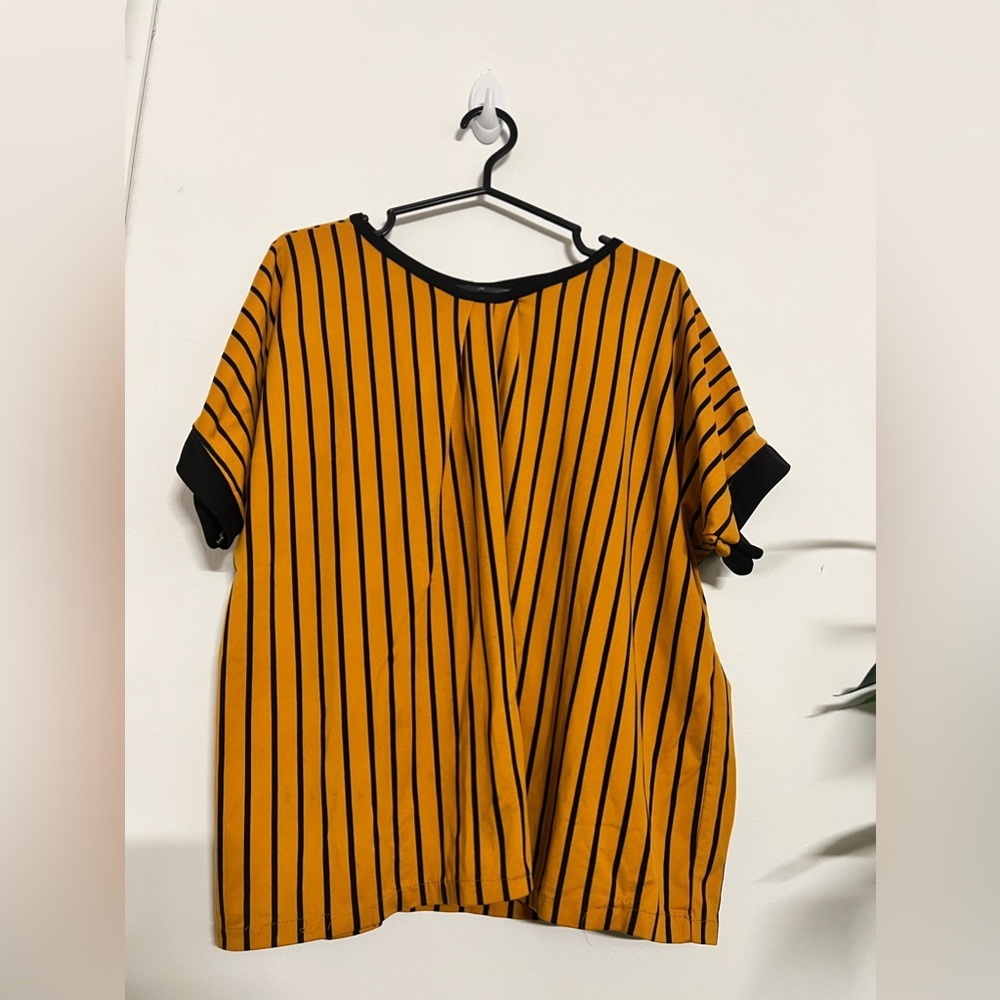 Stripe women T-shirt mustard color